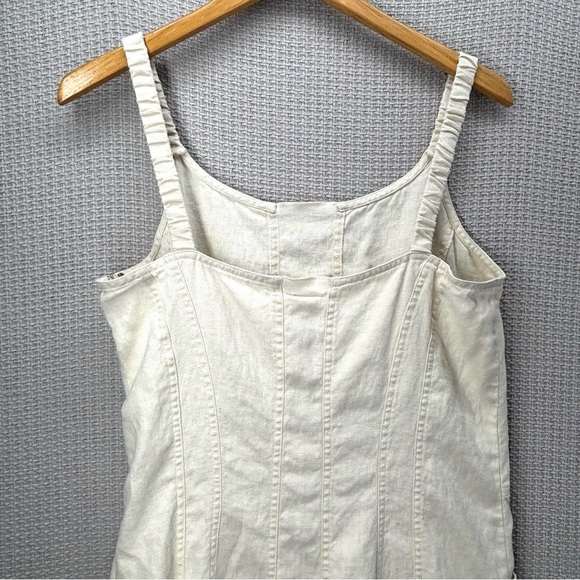 J. Jill 100% Linen Cream Maxi Dress Size 12- Lined Summer Wedding Sleeveless - Picture 6 of 8